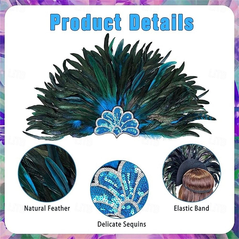 Carnival 2026 Rio Carnival Samba Accessories Peacock Blue Green Feather Headdress for Women Mardi Gras Festival Dance Accessory Brazil Festival Performance Costume 2026 - $19.99 –P4