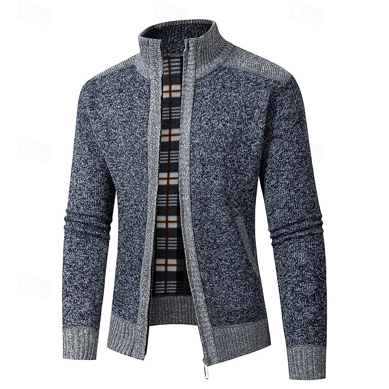 Herr Tröja Cardigan Tröja Blixtlåströja Ribbad Sticka Vanliga toppar Dragkedja Lappverk Slät Hög krage Semester Mode Ledigt Dagliga kläder Kläder Vår & Höst Höst vinter Blå Ljusgrå M L XL 2026 - $30.99 –P4