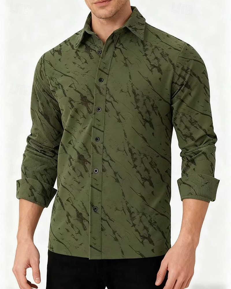 Herren Hemd Sommerhemd Freizeithemd Strandhemd Knopfhemd Kaki Militßrgrün Grau Langarm Grafik Revers Urlaub Hawaiianisch Bekleidung Polyester Mode Lässig Bequem 2025 - $26.99 –P1