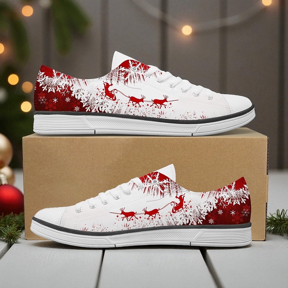 Sneakers da uomo con stampa natalizia - auguri di buon Natale con fiocchi di neve scintillanti, scarpe casual in tela per viaggi di vacanza, riunioni di famiglia ed eventi natalizi del 2026 a $42.99 –P5