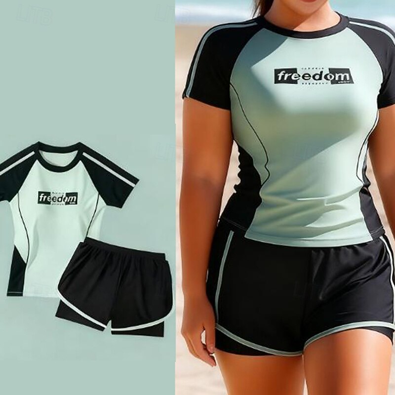 בגדי ריקוד נשים 2 חלקים של Rash Guard חולצת שחייה בגדי ים בגדי ים תלתן הגנת UV בקרת בטן גלישה שייט בקאנו שנרקול קיץ 2026 - $27.99 –P1