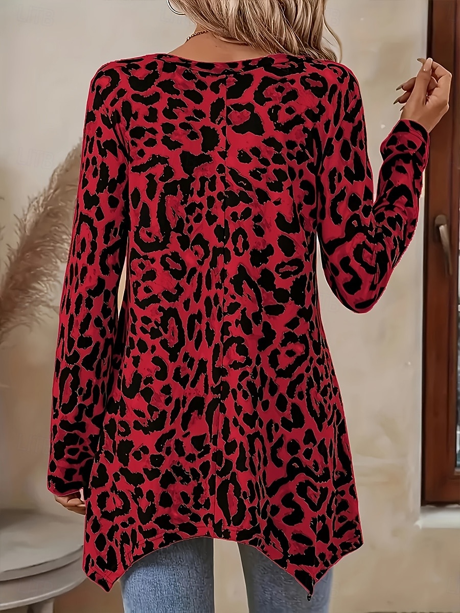 Per donna Tunica Stampato Grafico Leopardo Vintage Moda Casual Manica Lunga Girocollo Top lunghi Quotidiano Weekend Blu Rosa Rosso Viola Marrone Autunno Inverno del 2026 a $24.99 –P7