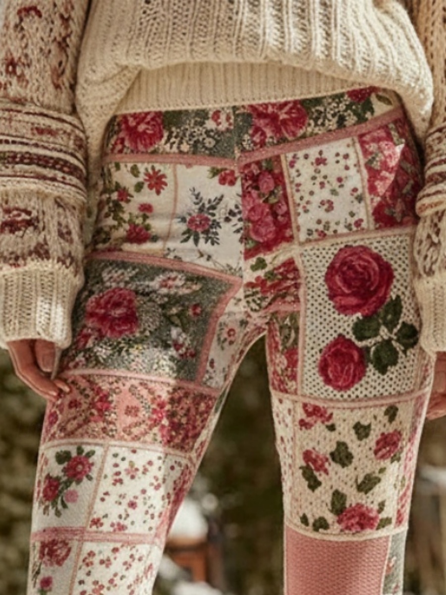 Mujer Polainas Leggings cómodos Vacaciones Vintage Estilo Étnico Longitud total Alta cintura Floral Plaid Estampado Cómodo Elástico Casual Diario Vacaciones Rosa Primavera Otoño Invierno Ajustado 2026 - $22.99 –P3