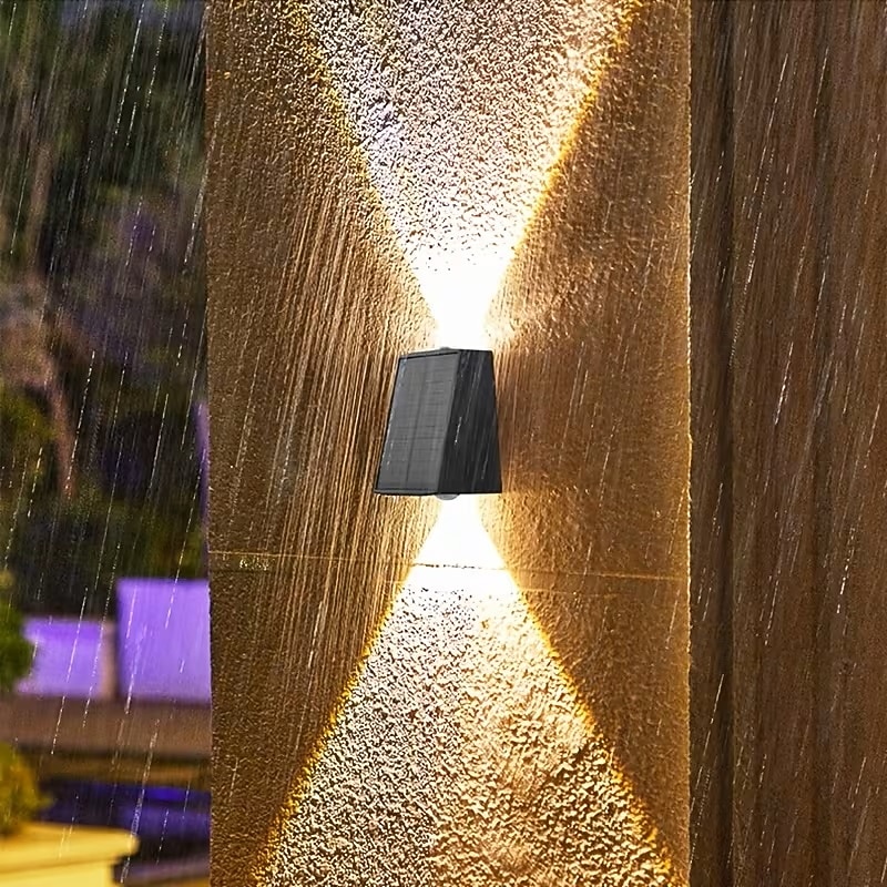 1ks venkovní solární nástěnné světlo s horním a spodním osvětlením, venkovní nástěnné solární světlo na terasu, zahradu, garáž, verandu a silnici, vánoční, svatební, sváteční, venkovní krajinářské 2026 - $25.99 –P4