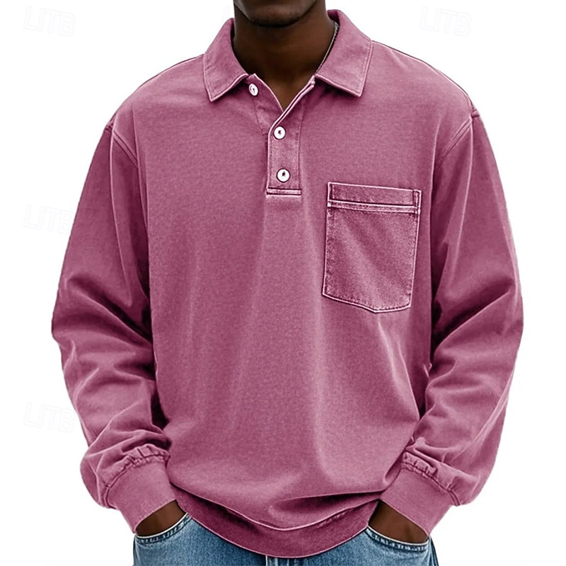 Herren Poloshirts Golfshirt Lässig Straße Revers Langarm Basic Modern Einfach Tasche Knöpfe Frühling Herbst Normale Passform Violett Marineblau Fuchsie Khaki Armeegrün Grau Poloshirts 2026 - $31.99 –P8