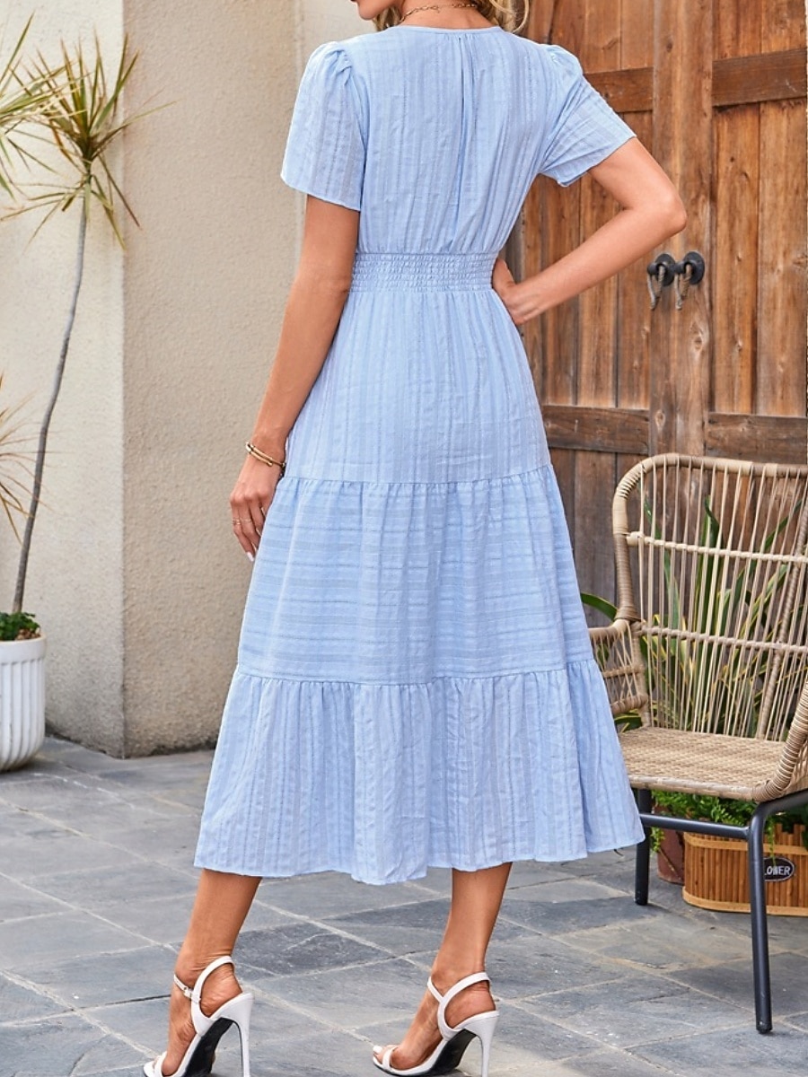 Pentru femei Rochie Maxi Rochie A line Casual Zilnic Fit regulat Simplu Manșon scurt În V Albastru piscină Alb Galben Roșu-aprins Vară Primăvară 2025 - $46.99 –P5