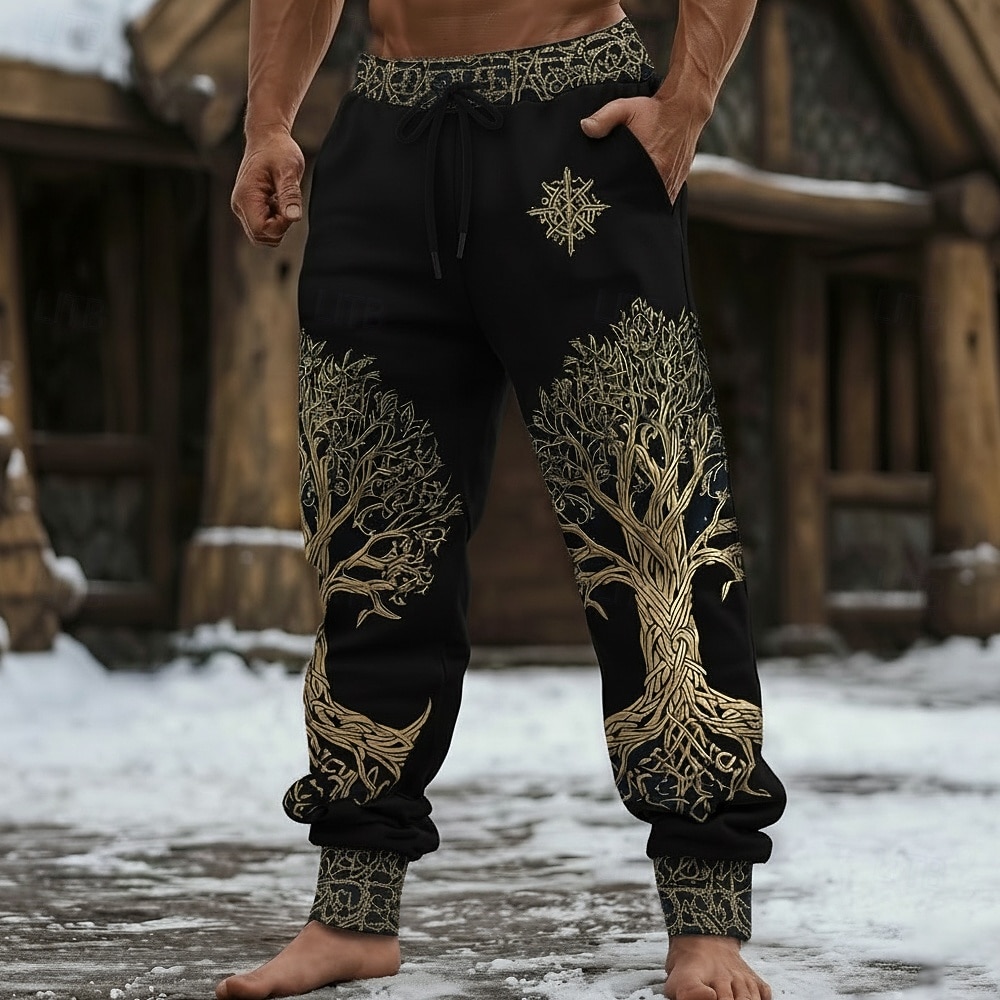Herren Totem Wikinger Baum des Lebens Jogginghose Hose Mittlere Taille Kordelzug Elastischer Bund Vintage-Retro Outdoor Campen und Wandern Jagd Sportliche Jogginghose mit Taschen Herbst Winter 2026 - $24.99 –P2