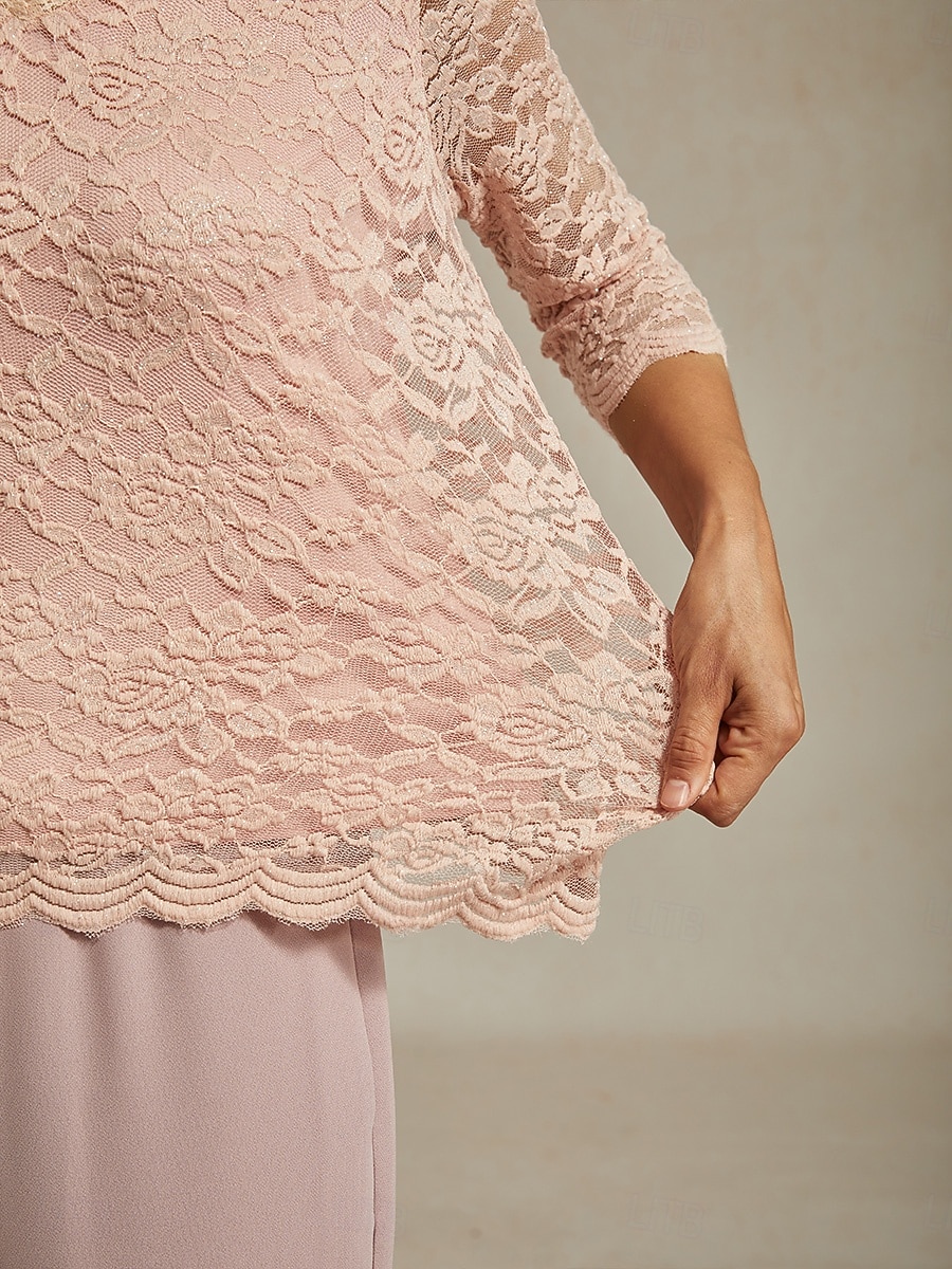 Women's Lace Shirt Blouse Lace Floral Elegant Long Sleeve V Neck Regular Tops Daily Wedding Guest Cute Outfits Pink Summer Spring Fall Winter 2026 - $35.99 –P4