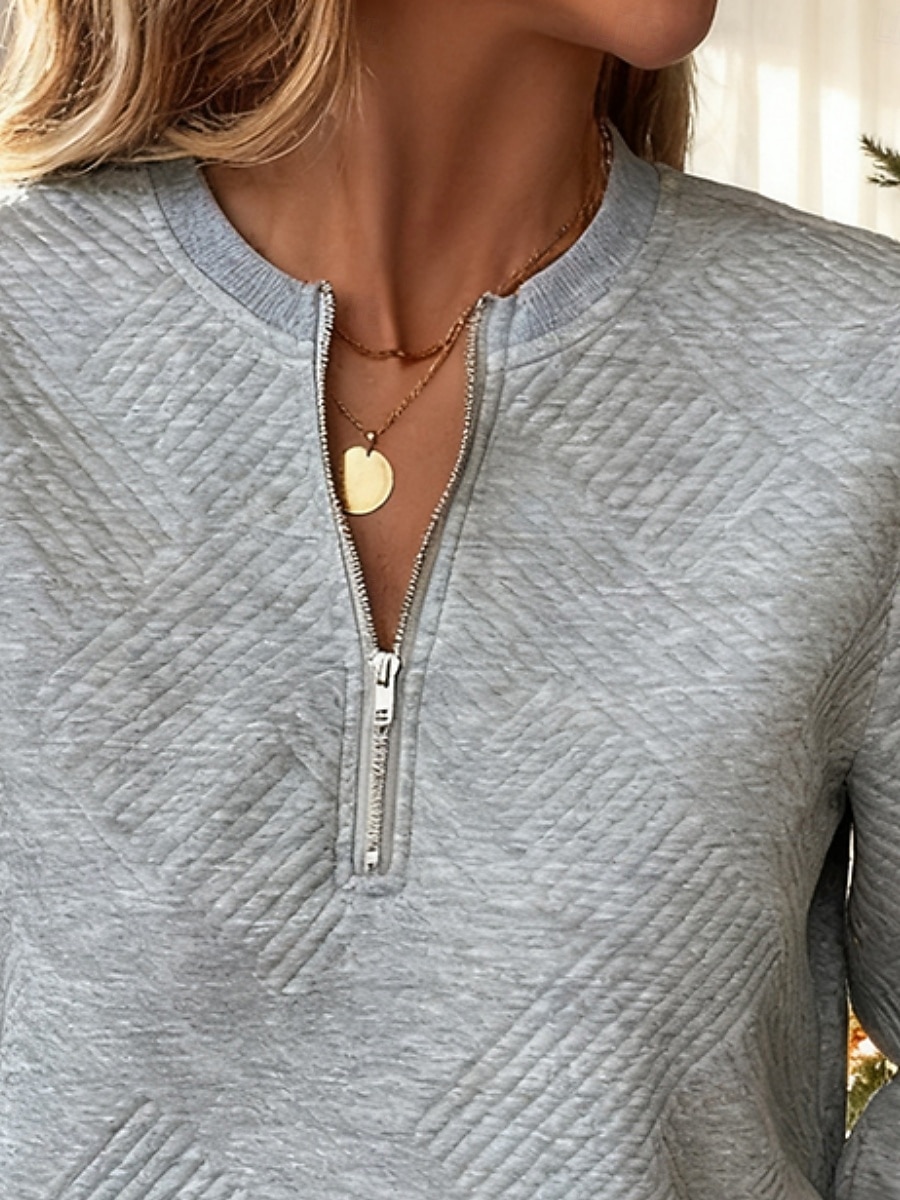 Mulheres Pulôver Moletom Com Capuz Tecido Casual Manga Longa Com Capuz Tops regulares Rua Dia a Dia Zip Up Cinzento Outono Inverno de 2025 por $26.99 –P2