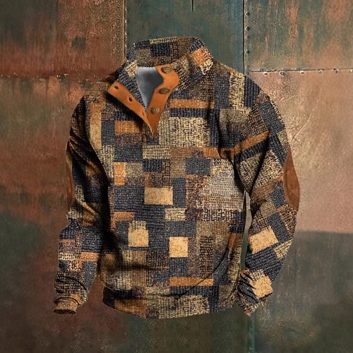 Homme Géométrique Sweat-shirt graphique Sweat-shirts manche longue Sweat-shirt Henley Imprimé Graphique Fête Sortir Festival Boucle Imprimé Automne Hiver de 2025 ? $23.99 –P2