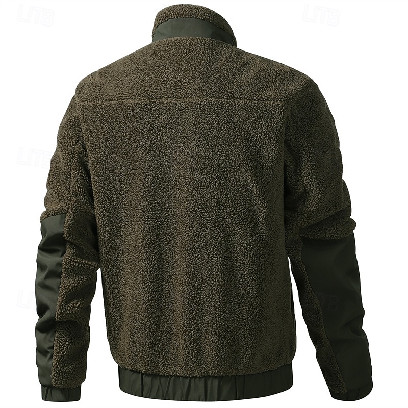 Муж. Зимняя куртка Пальто тедди Повседневная куртка Отпуск Повседневные Сохраняет тепло Карман Флис Осень Зима Полотняное плетение Мода Уличный стиль Воротник-стойка Обычная 2026 - $57.99 –P12