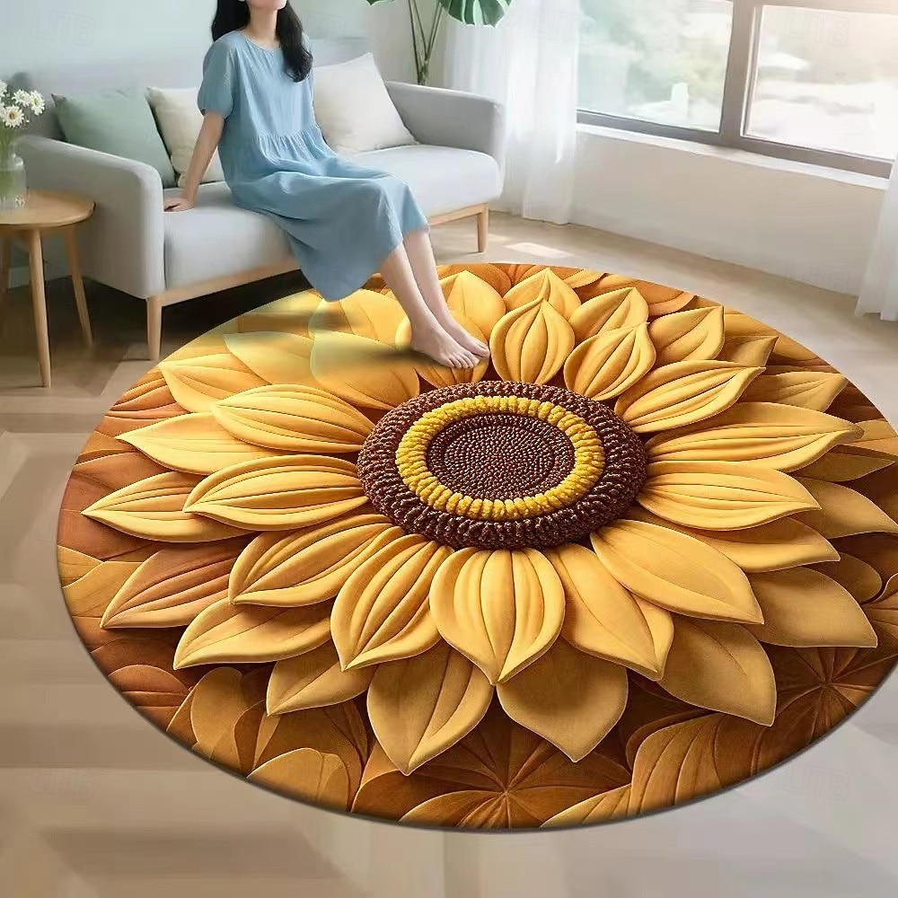 Covor de zonă cu imprimeu plat 2D, seria floarea-soarelui, covor din catifea cristalină pentru sufragerie, canapea, masă de cafea, dormitor, noptieră, dressing, husă decorativă moale pentru podea 2026 - $7.99 –P2