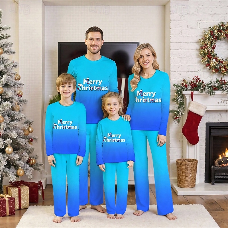 Családi nézés Karácsony Karácsonyi családi pizsama Pizsamák Családkészletek Grafika Gradiens Karácsonyi minta Otthon Nyomtatott Medence Sötétsárga Világoszöld Hosszú ujj Napi Hozzá illő ruhák 2025 - $20.99 –P6