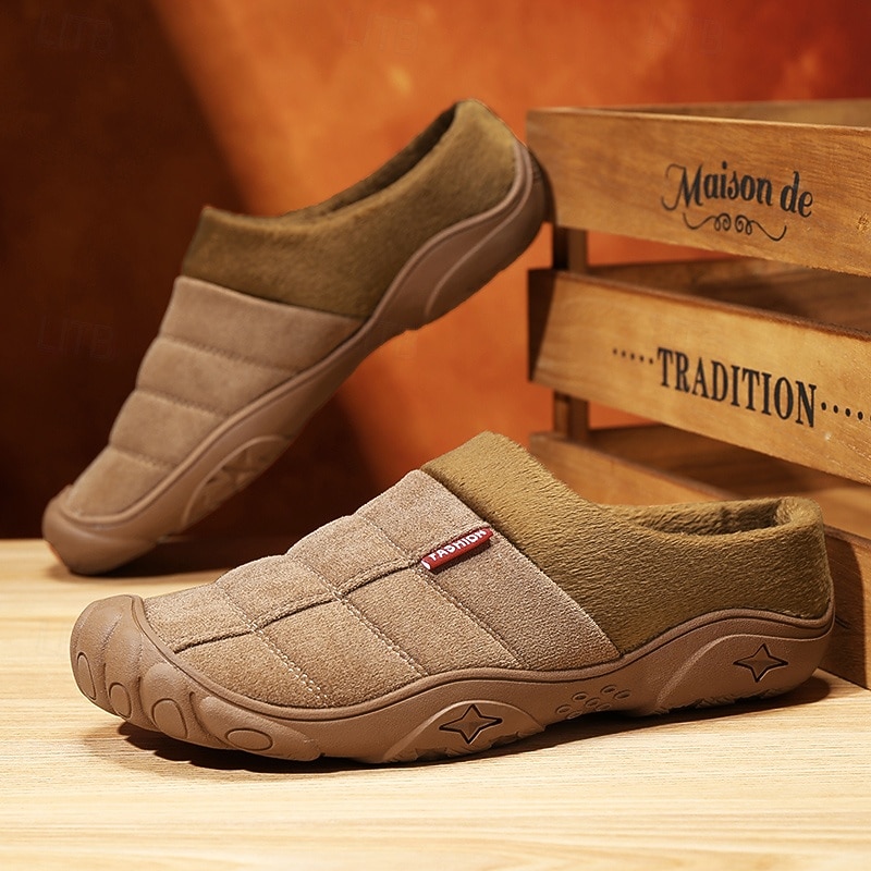 scarpe slip-on trapuntate marroni da uomo con fodera in pile: calzature calde e comode per l'inverno e le uscite informali del 2026 a $34.99 –P19