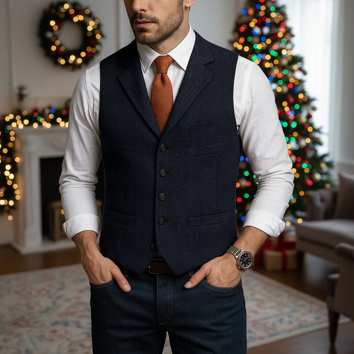 Men Vest Waistcoat Formal Wedding Christmas Vacation Fashion Classy Spring  Fall Pocket Buttons Wool Acrylic Comfortable Plain Herringbone Single  Breasted Lapel Regular Fit Black Champagne Red Burgundy 2026 - 28.99