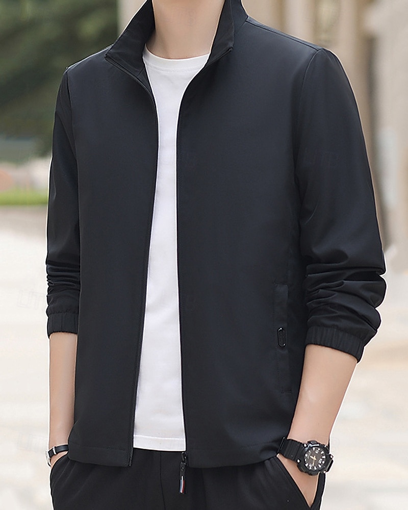 Homme Couleur Unie Veste zippée blouson aviateur Manteaux décontractés Printemps & Automne avec poches manche longue Athleisure Imperméable Léger Salle de sport Randonnée Course Entraînement Noir de 2026 ? $28.99 –P13