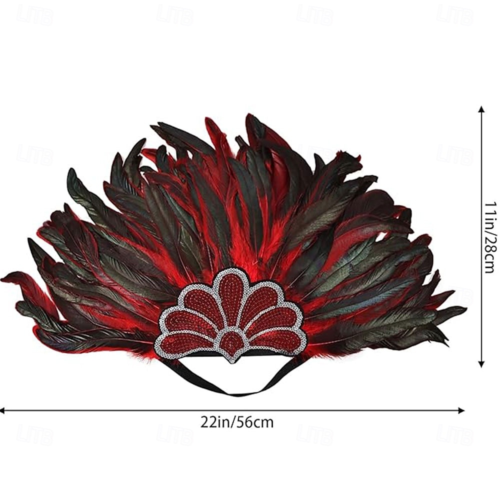 Карнавальная ночь 2026. Рио Карнавальная самба Аксессуары Красный и черный головной убор с перьями для женщин на фестивале Марди Гра - танцевальный аксессуар для фестиваля Бразилия 2026 - $15.49 –P3