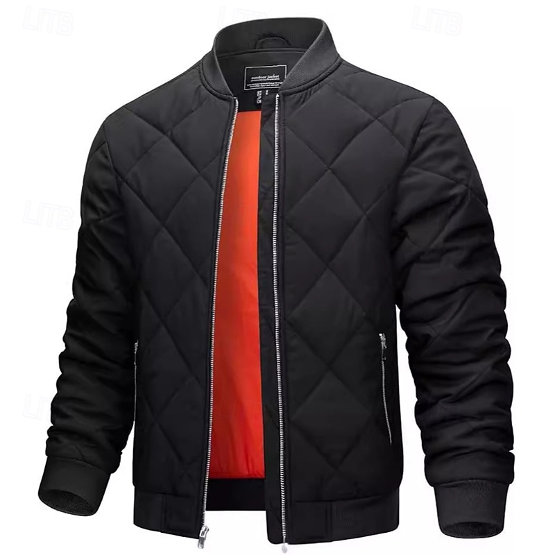 Herr Vinterkappa Pufferjacka Quiltad jacka Vadderad Ficka Polyester Utomhus Ledigt Dagligen Normal Mode Streetwear Håller värmen Vattentät Vinter Ensfärgat Svart Vinröd Marinblå Grön Pufferjacka 2026 - $60.99 –P2