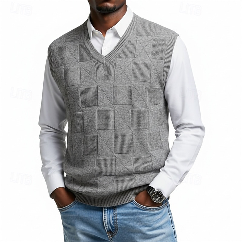 Miesten Neulepusero Mekko villapaita Liivi Neulottu villapaita Joustin Neuloa Tavalliset topit Kudottu Tavallinen V kaula-aukko Muoti Katutyyli Loma liiketoiminta Vaatetus Hihaton Syksy Talvi Sininen 2026 - $52.99 –P1