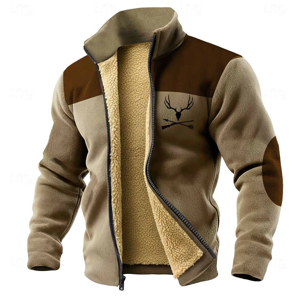 Męskie Jeleń Polar Bluzy Moda Codzienny Prosty Polowanie Kołnierz stawiany Suwak Na zewnątrz Urlop Prezent Wyjściowe Khaki Zieleń wojskowa Szary Kieszeń Zamek błyskawiczny z przodu Jesień Zima 2026 - $41.99 –P1