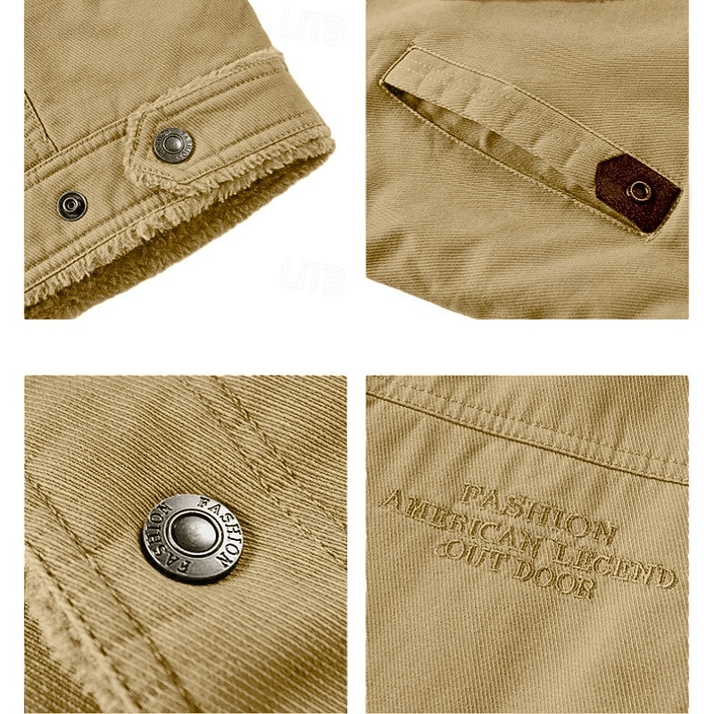 Herren Fleecejacke Cargo-Jacke Arbeitsjacke Formell Heim Windjacke Langlebig Tasche Fleecekragen Herbst Winter Einfarbig Aktiv Vintage Kragen Regulär Marineblau Dunkelgrün Khaki Jacken 2026 - $60.99 –P6