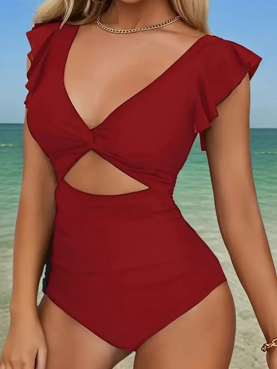 Dámské jednolité plavky zeštíhlující s řasením sexy s výřezem monokini s kontrolou břicha vysokým pasem štíhlé bez zad elegantní na dovolenou jednobarevné s V výstřihem bez rukávů 2026 - $25.99 –P7