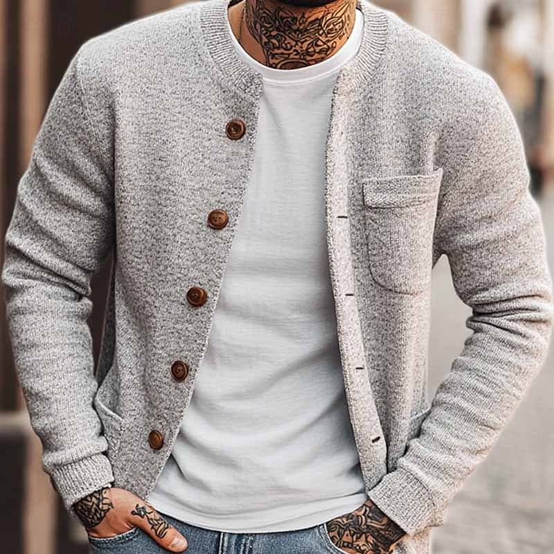 Bărbați Pulover Pulover Cardigan Striat Tricotat Topuri obișnuite Butonul sus Tricotat Simplu Stil Nautic Vacanță Modă Casual Purtare Zilnică Îmbrăcăminte Primăvara & toamnă Gri S M L 2026 - $39.99 –P1