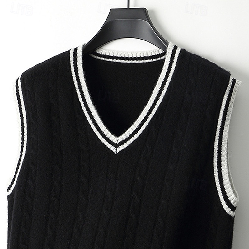 Ανδρικό γιλέκο από κασμίρ υψηλής ποιότητας με λαιμόκοψη V από καθαρό μαλλί, κλασικό πλεκτό πουλόβερ, απαλό, ζεστό, αναπνεύσιμο 2026 - $116.99 –P5