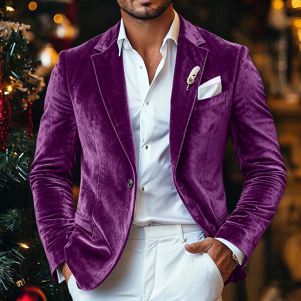Herre Vinterfrakk Fløyelsblazere Formell Festkveldsklær Fest Klassisk Høst Høst vinter 100% Polyester Fløyel Helfarge Enkelt Brystet Enn-knapp Blazer Rød Kongeblå Lilla Grønn 2026 - $97.99 –P10