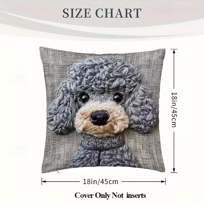 Capa de almofada decorativa cinza com estampa plana 2D de um cachorrinho de pelúcia fofo, em tecido macio de pelúcia curta com bordado falso, ideal para sofá, quarto, sala de estar e decoração de móveis. de 2026 por $7.99 –P3