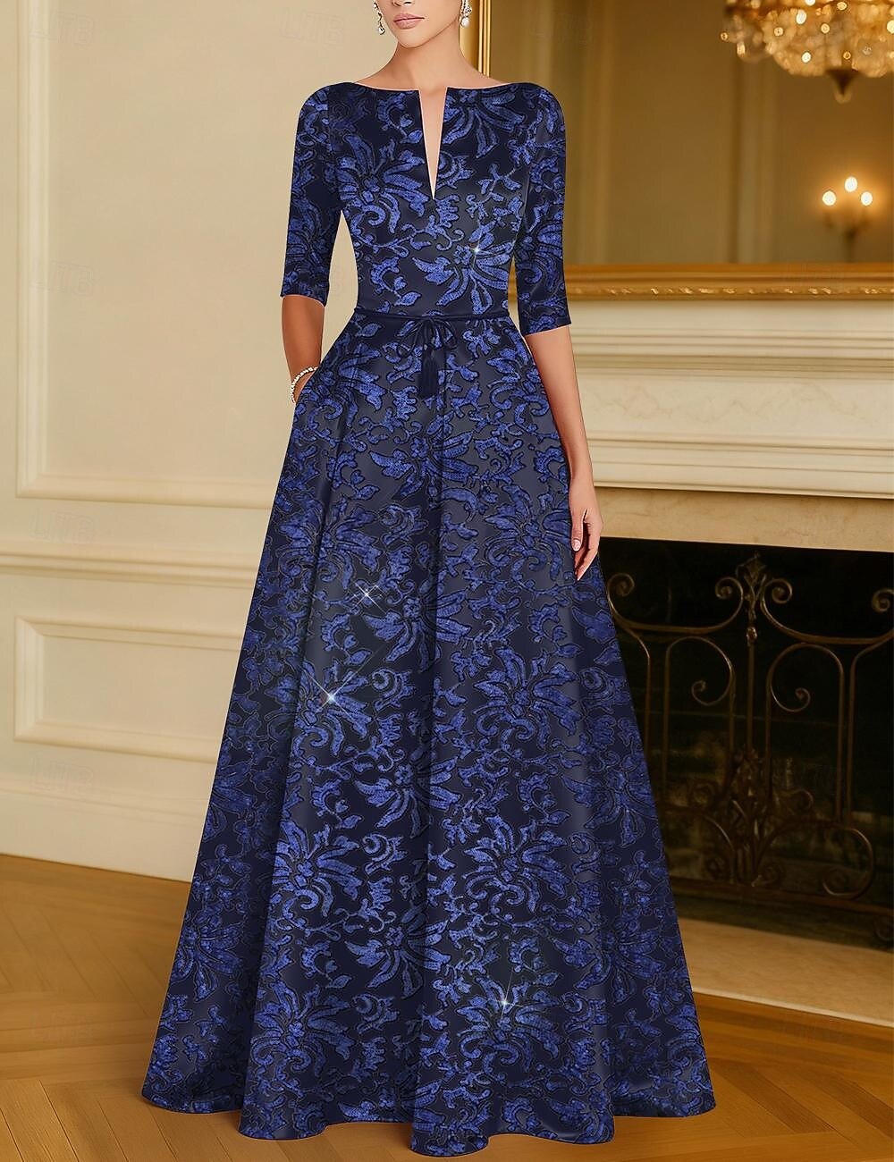 Linea ad A Lunghezza al pavimento Perline ricamate Abito Formale Abito da madre della sposa Abito da Sera Da principessa Abito formale Elegante Brillanti Mezza Manica Scollo a Barca Matrimonio Formale del 2026 a $195.99 –P1