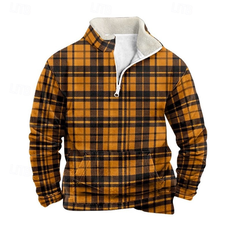 Miesten Ruutu / skotti Tulostus Neljännesvetoketjullinen collegepaita Loma-collegepaita paidat Pitkähihainen Villapaita Puolivetoketju Vintage retro Painettu Pyhäpäivä Bile Painettu Syksy Talvi 2026 - $20.99 –P3
