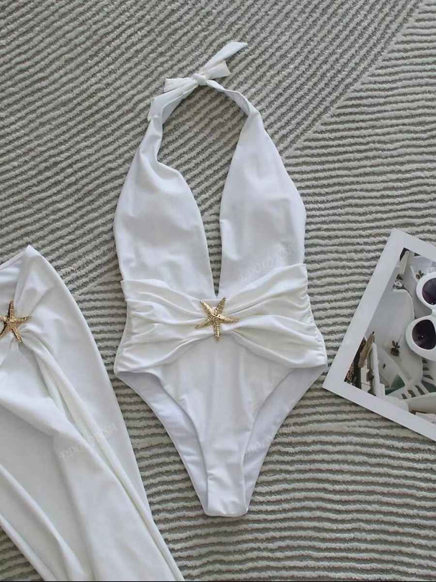 Damen Einteiler Badeanzug mit Rock Monokini Bauchkontrolle Hohe Taille Slim Rückenfrei Elegant Urlaub Einfarbiger V-Ausschnitt Ärmelloses Badeanzug 2026 - $14.49 –P5