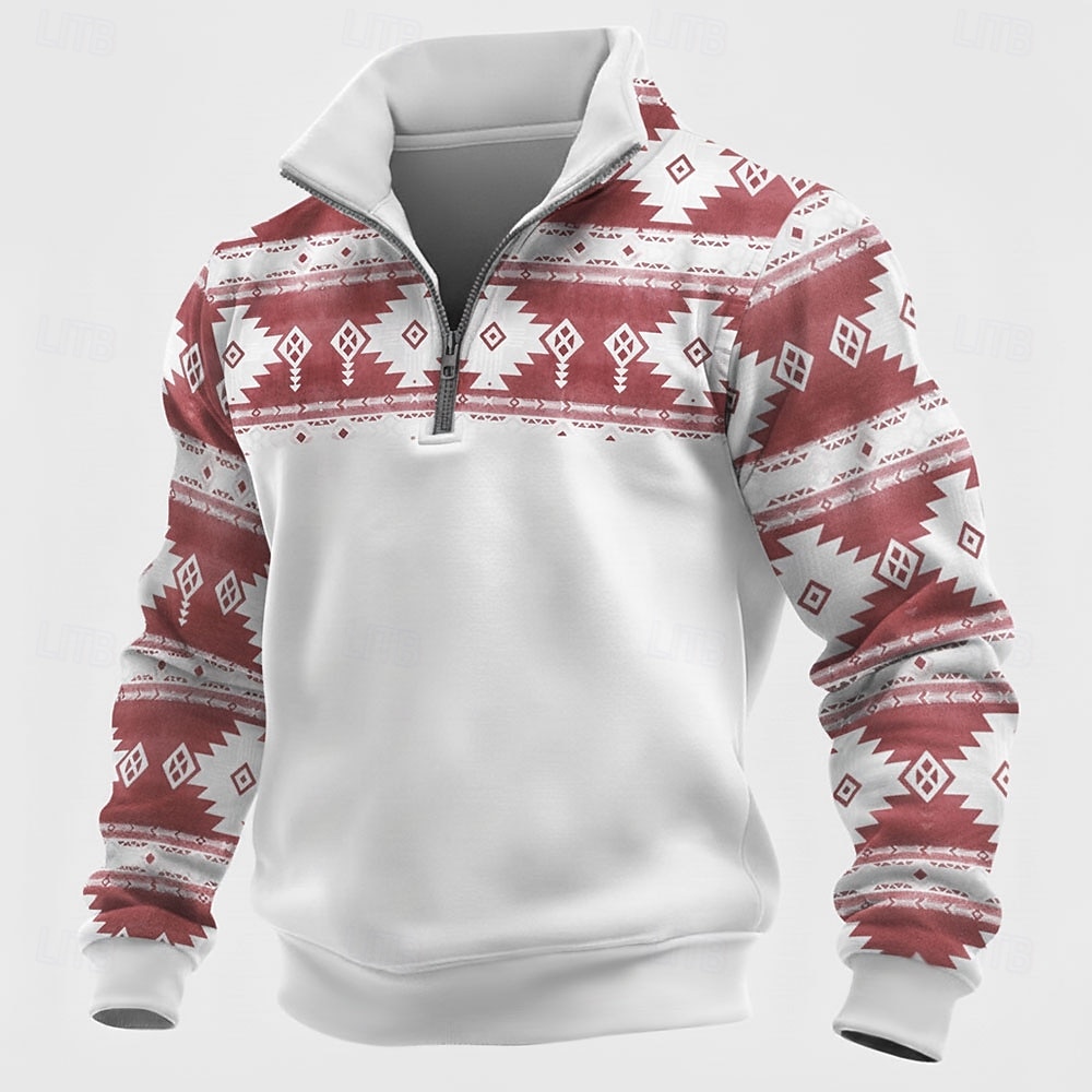 Pánské Etno Mikina Geleneksel Vintage Retro Stojáček Venkovní Práce Dar Vodní modrá Jezerní modrá Žlutá Rubínově červená Zip Podzim Zima Návrhář S M L XL XXL XXXL 2026 - $35.99 –P3