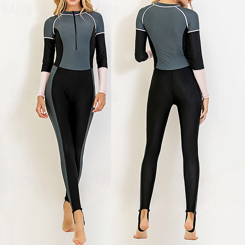 Damen Ganzkörper-Rashguard Tauchanzug Badeanzug Bademode Farbblockierung mit integriertem BH UV Schutz Langarm Tauchanzüge Surfen Kanufahren Schnorcheln Winter 2026 - $49.99 –P1