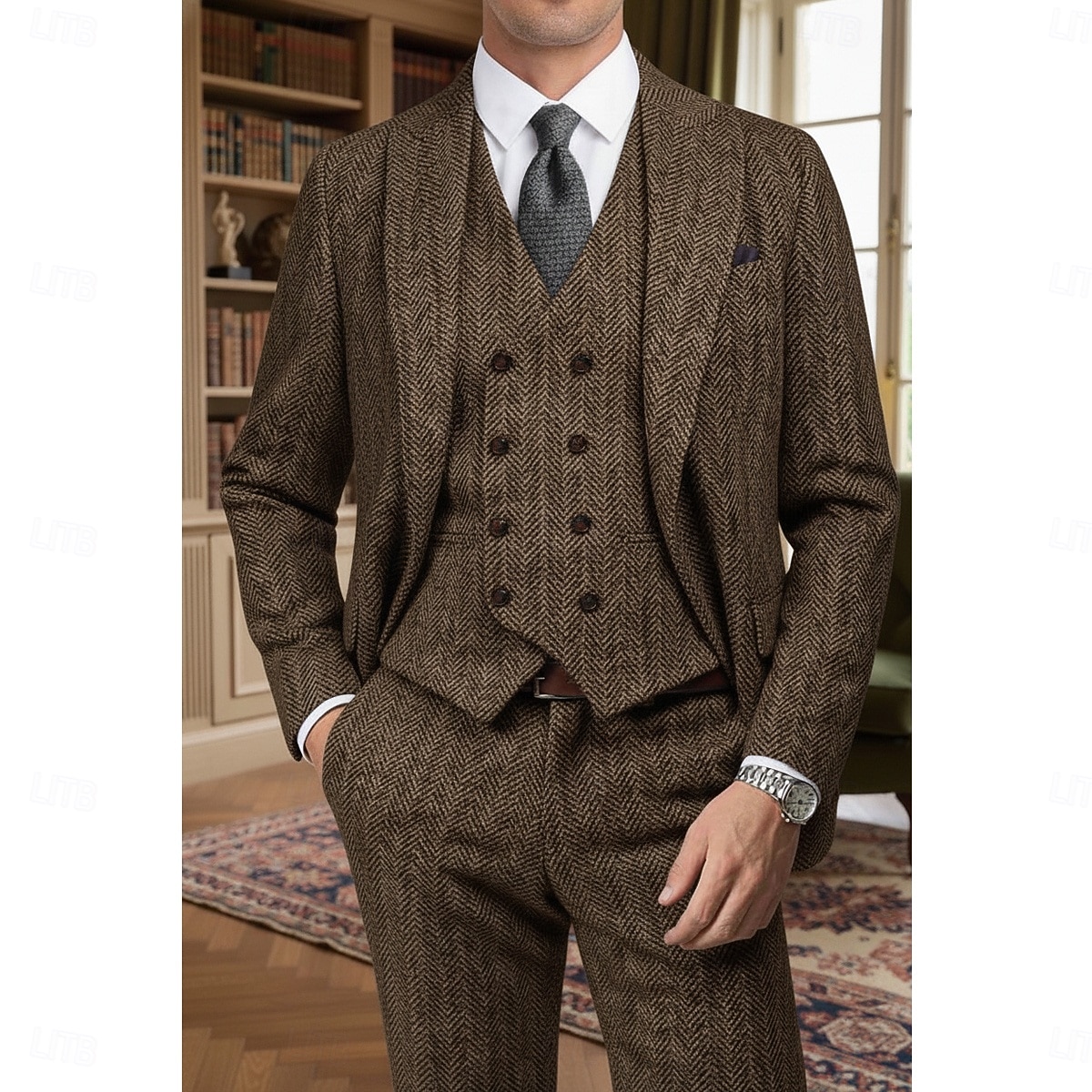 Ανδρικά Επιχείρηση Causal Κοστούμια tweed Πέτο με Μύτες Μαύρο Καφέ Καθημερινά Δουλειά Ψαροκόκκαλο Κατά παραγγελία εφαρμογή Σετ 3 τεμαχίων Μονόπετο Δύο Κουμπιών 2025 - $159.99 –P1