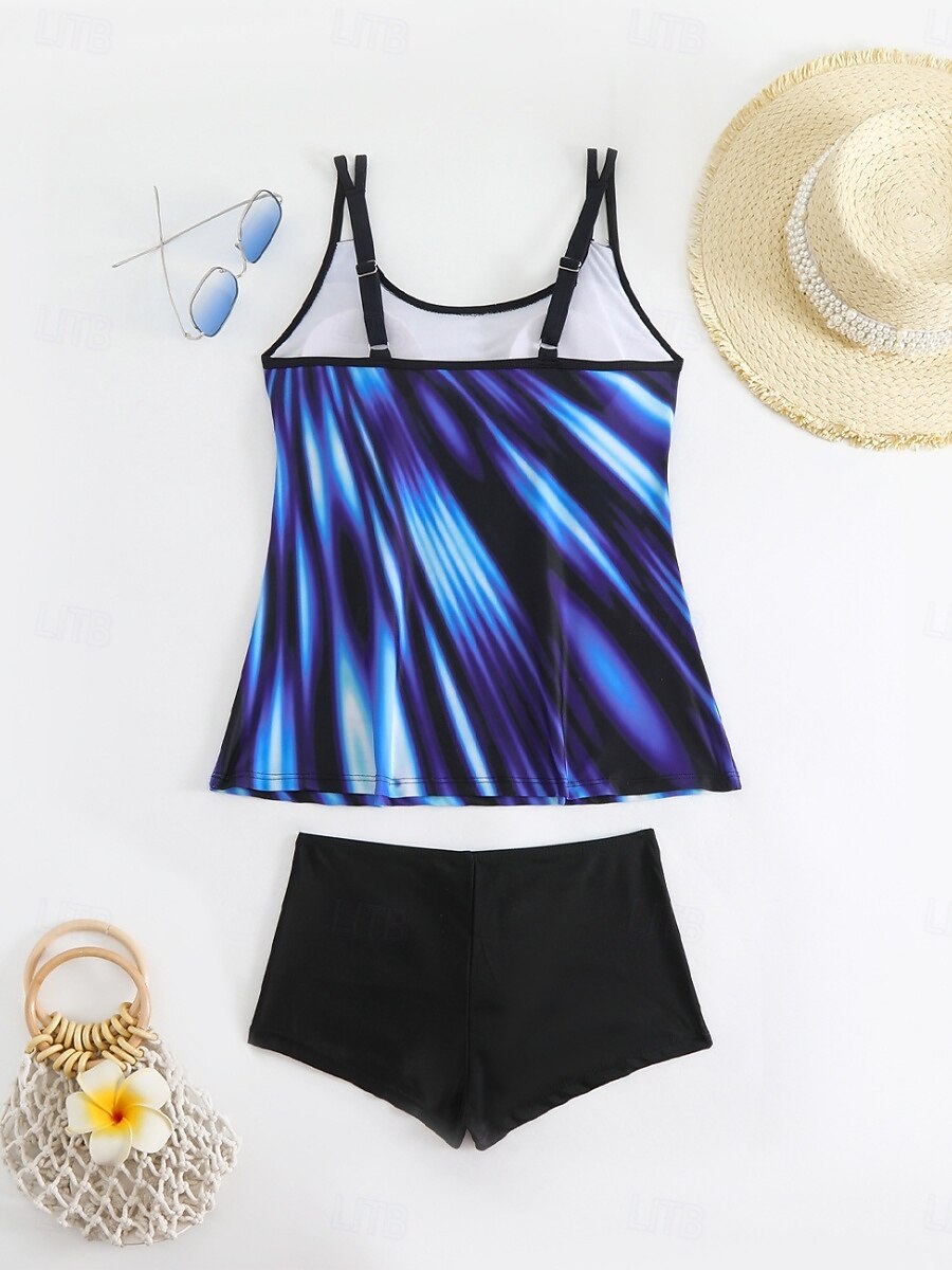 Damen Badeanzug Tankini Zweiteilig Shorts Bademode Bauchkontrolle Hohe Taille Schlank Rückenfrei Urlaub Strandbekleidung Ombre Farbblock V Ausschnitt Ärmellos Badeanzüge 2025 - $29.99 –P12