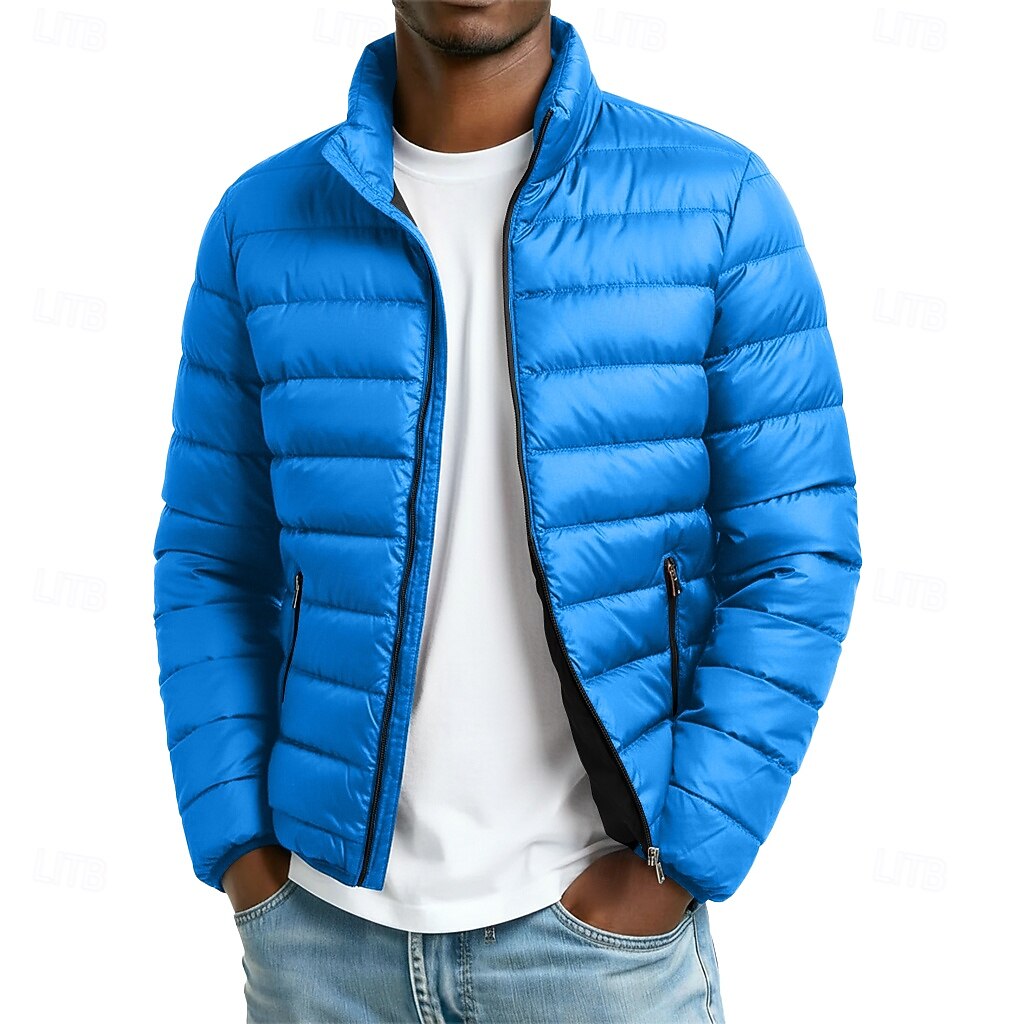 Men's Puffer Jacket Padded Pocket Full Zip Padded Christmas Outdoor Street Short Neutral Fashion Daily Winter Solid Color Wine Black Navy Blue Light Sky Blue Puffer Jacket 2026 - $30.99 –P4