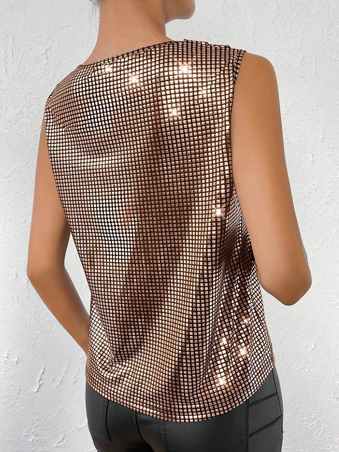 Per donna Canotta a canotta Paillettes Tinta unica Festa Elegante Senza Maniche Scollo a V Top Regolari Ferie Uscire Argento Oro Estate Primavera Autunno del 2026 a $21.99 –P6