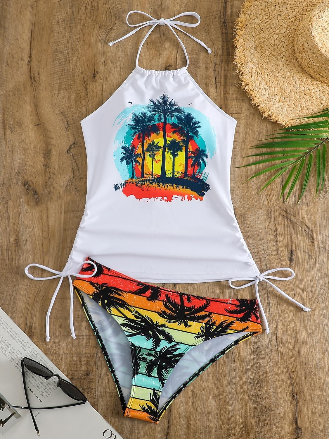Kvinners Tankini 2 Delt Badedrakt Rynket Truser Magekontroll Høyt Liv Slank Ryggløs Ferie Strandtøy Blomster Grafisk U-Hals Ermeløse Badedrakter 2026 - $26.99 –P12