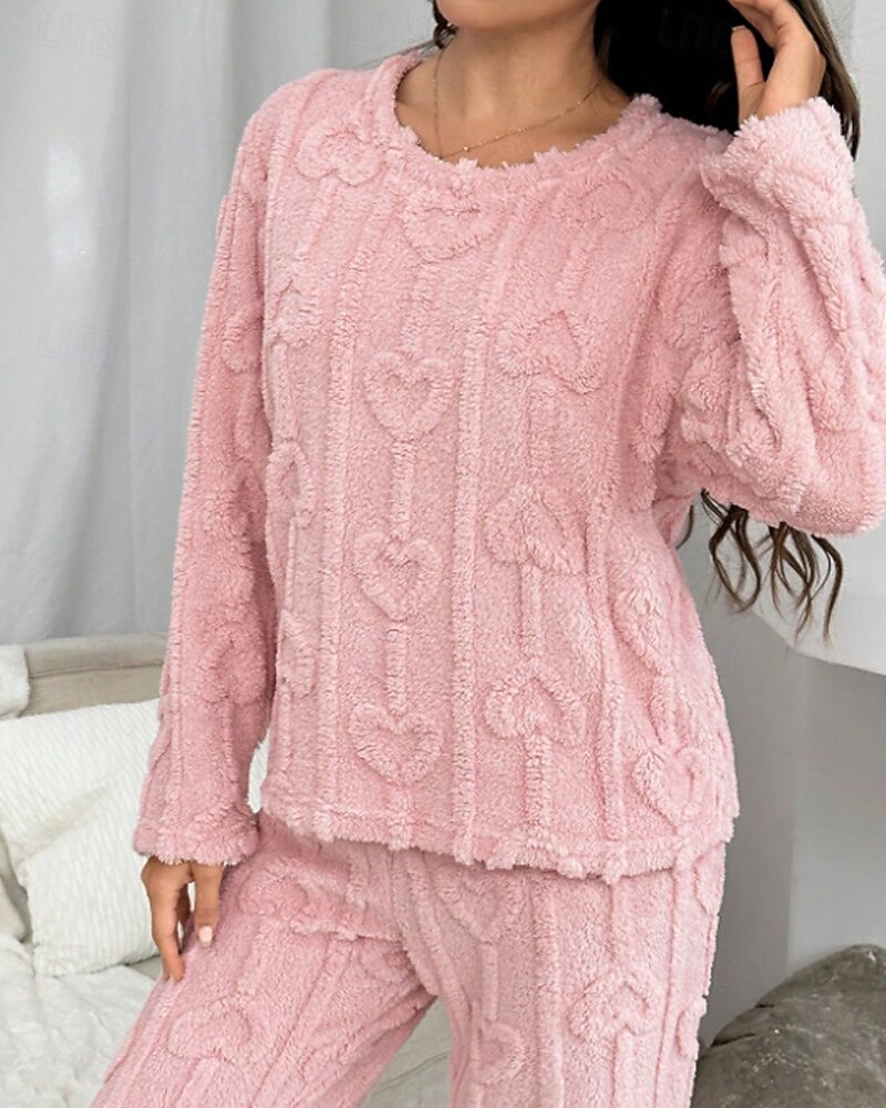 Damen Schlafanzug Freizeitkleidung Schlafanzug Set Lässig Einfarbig Elastischer Bund Hose Heim Täglich Bett Langarm Rundhalsausschnitt Rosa Herbst Winter Lässiger Schnitt 2026 - $42.99 –P6