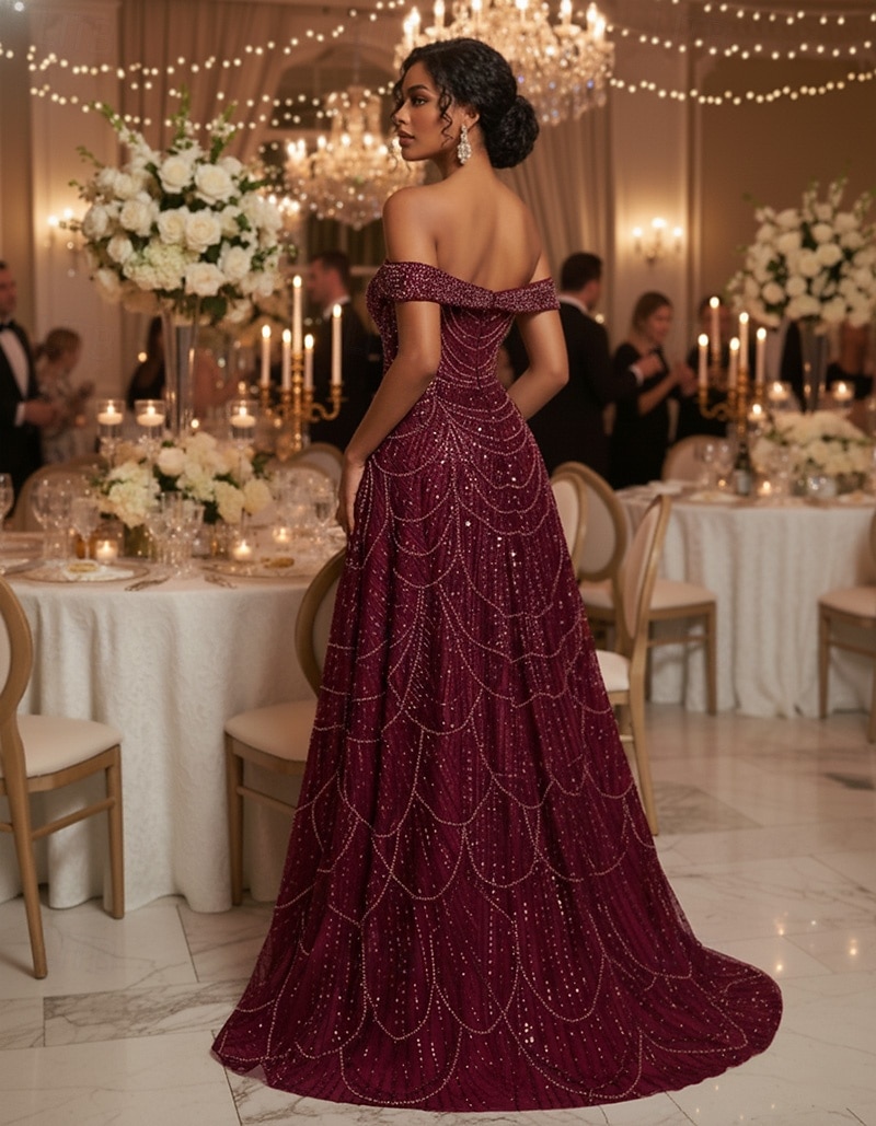 А-силуэт С коротким шлейфом Вышивка бисером Вечернее платье Платье матери невесты Вечернее платье Элегантный стиль Винтаж Блестящая Без рукавов С открытыми плечами Свадьба Официальные Тюль Пайетки с 2026 - $219.99 –P3