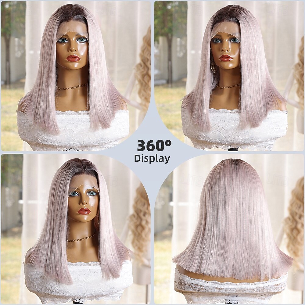 Synthetic Lace Wig Straight Style 12 inch Mixed Color Middle Part 13x4x1 T Part Lace Front Wig Women's Wig Light Pink 2026 - $55.99 –P8