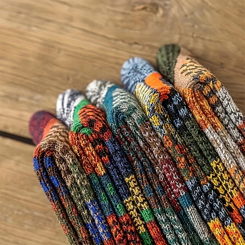 Hombre 5 pares Paquetes múltiples Calcetín Calcetines para correr Calcetines informales Multi Color Color Geométrico Vacaciones Deporte Diario Básico Cálido Otoño Invierno Moda Étnico 2026 - $8.49 –P8