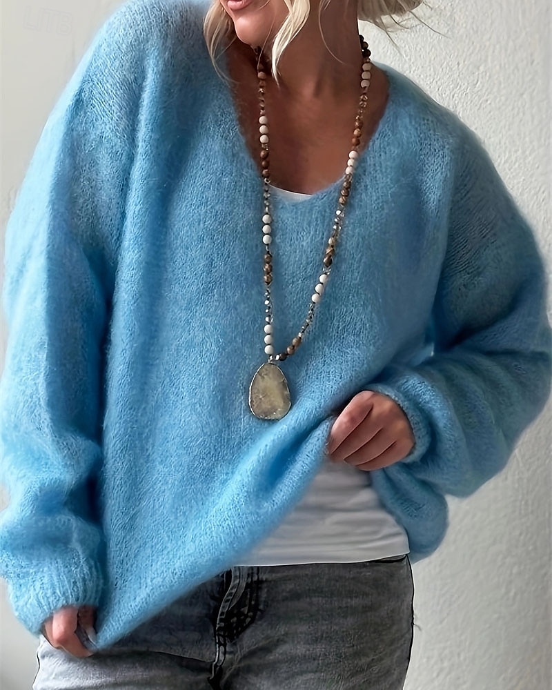 Dámské Svetr Rolák Elegantní Módní Roztomilý Pevná barva Do V Pletený Dlouhý rukáv Běžné topy Plést Venkovní Domů Denní Vodní modrá Světlá růžová Podzim Zima 2026 - $32.99 –P4