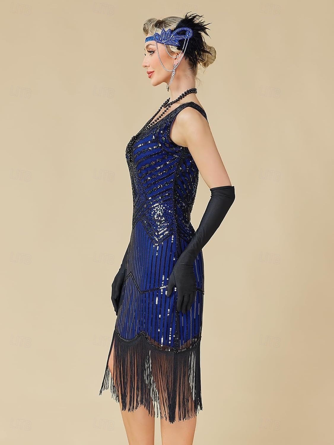 Conjunto Loucos anos 20 Anos 20 Até os Joelhos Vestidos Vestido melindroso Roupa com acessórios Sem Mangas O Grande Gatsby charleston Paetês Franjas Pena Decote V Fantasia Mulheres Carnaval Ano Novo de 2026 por $69.99 –P20