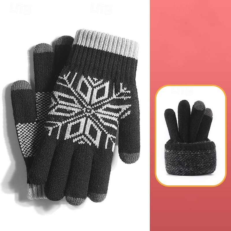 Férfi 1 pár Téli kesztyűk Kötött kesztyű Ujjatlan kesztyű Sportok Divat Sportos és szabadidős Mânuși Melegen tartani Báránybunda Színes Hópehely Ősz Fekete Sötétkék Szürke 2026 - $8.49 –P4