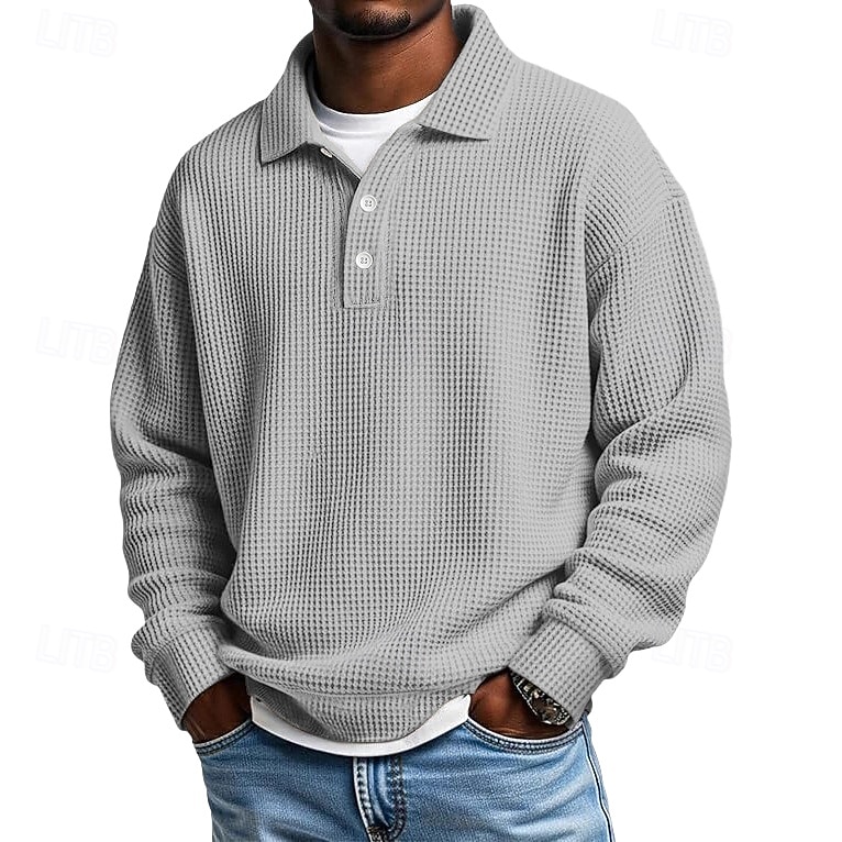 Ανδρικά Βάφλα Πόλο Μπλουζάκια Μπλουζάκια πόλο Επίσημο Επιχείρηση Ριμπ γιακά πόλο Μακρυμάνικο Μοντέρνα Συμπαγές Χρώμα Κουμπιά Σκέτο Φθινόπωρο Άνοιξη & Χειμώνας Χαλαρή Εφαρμογή 2025 - $23.99 –P8