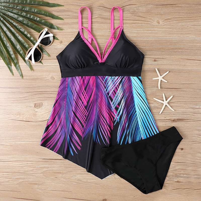 Mulheres Roupa de Banho 2 partes Slip roupa de banho Frente Única Férias Roupa de Praia Floral Decote V Sem Manga Fatos de banho de 2026 por $28.99 –P6