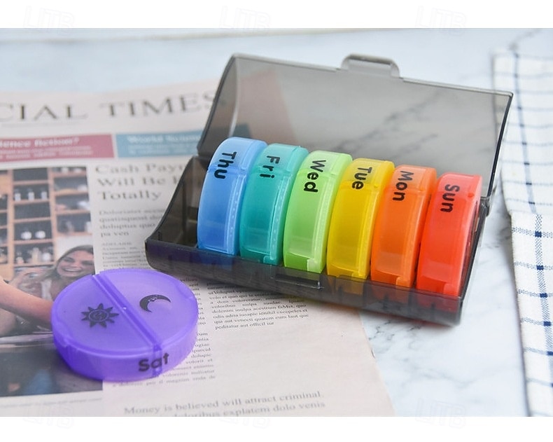 Organizador de comprimidos semanal para 2 doses diárias com estojo em couro PU, caixa organizadora de comprimidos para 7 dias, ideal para viagens - dispensador portátil de comprimidos AM/PM para de 2026 por $22.99 –P4